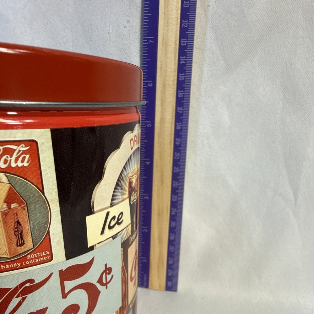 Coca-Cola Vintage Ads Collage Tin Canister w/ Lid, Red Multicolor Soda Repro - Picture 11 of 12